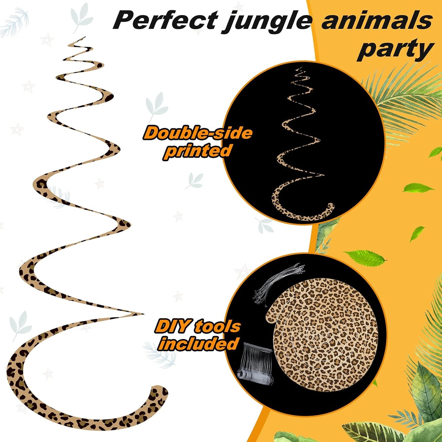 MTLEE 24 Pieces Jungle Animals Hanging Swirl Decorations Safari Prints Hanging Whirls Leopard Cheetah Theme Party Supplies for Forest Wild Animal Theme Birthday Party Festival