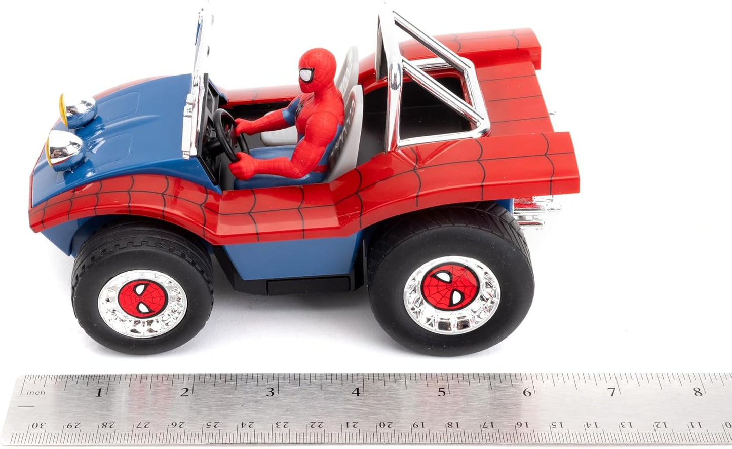Jada Spider-Man Buggy RC with Non-Removable Spider-Man Figure – 7", Turbo Button, Full-Function Remote Control, Ages 6+, Red/Blue