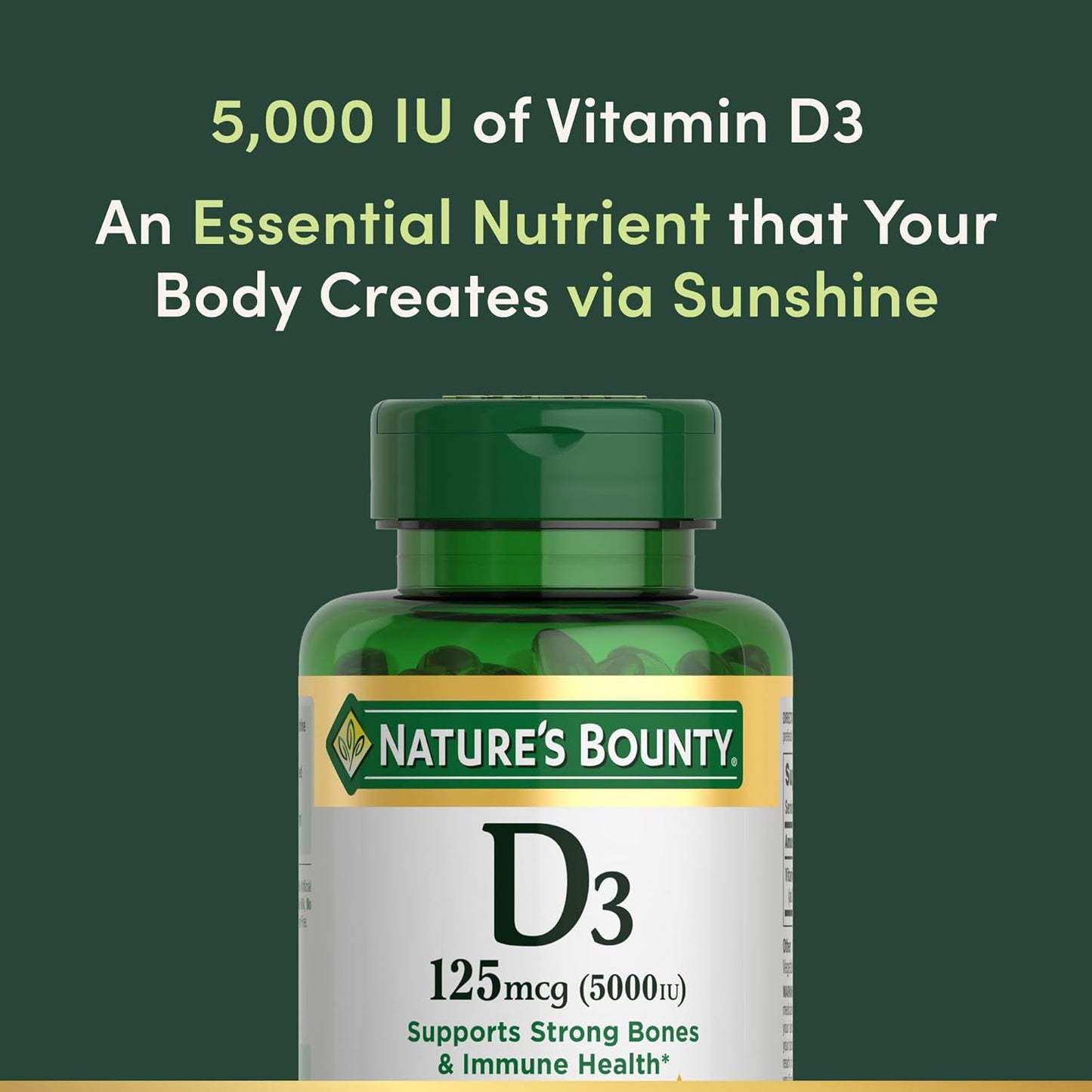 Nature's Bounty Vitamin D3 5000 IU Softgels, Rapid Release, Immune Support, Vitamin D Supplements, 150 Ct