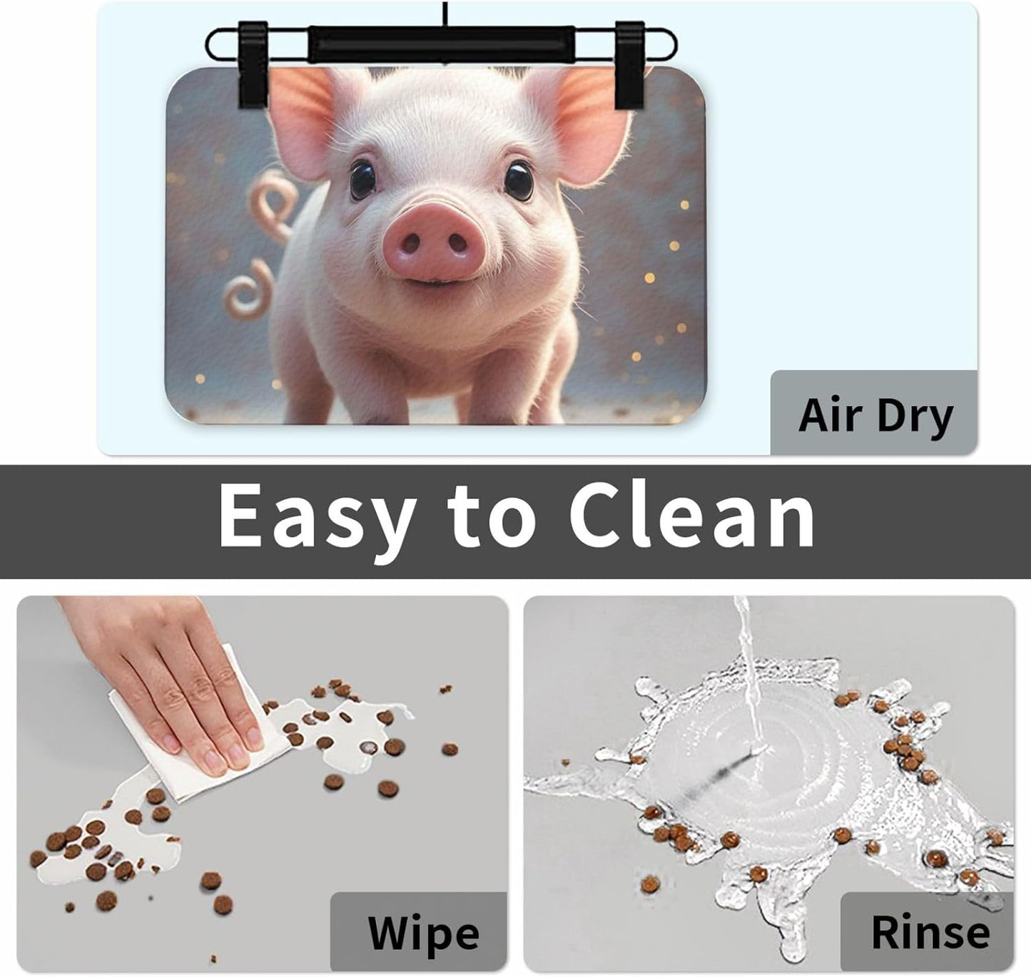 Pet Feeding Mat Leather Dog Food Mat Waterproof Pet Tablecloth Cute Pig Pet Placemat for Dogs Absorbent Dog Bowl Mat Anti-Slip Dogs Mats for Food and Water