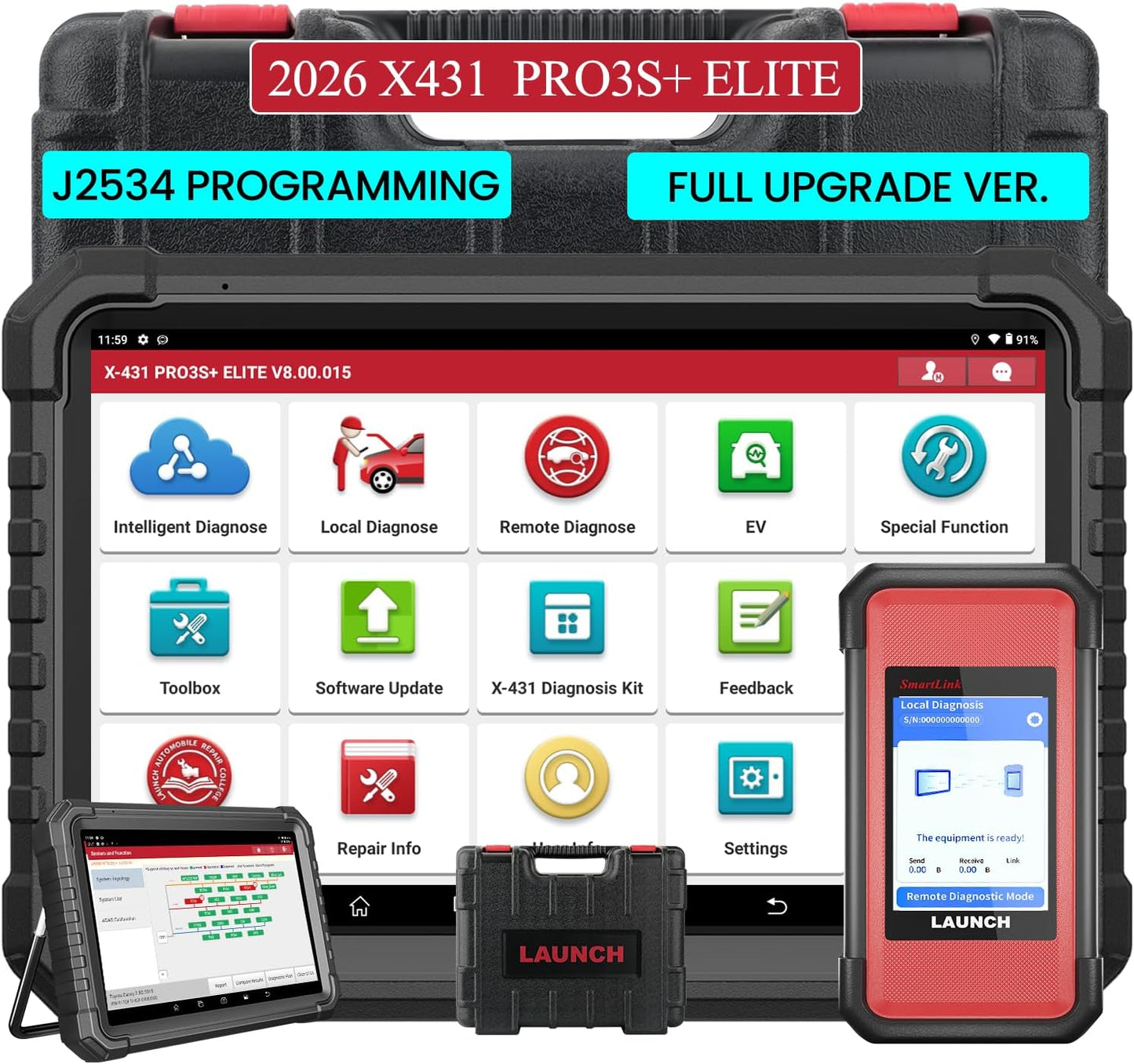 LAUNCH X431 PRO3S+ Elite, 2026 All-in-One Bidirectional Scan Tool with J2534 Protocols, HD Trucks Scanner, Topology Map, 60+Service, ECU Code Full Function Scanner, CANFD/DoIP/D-PDU/FCA, 2 Yrs Update