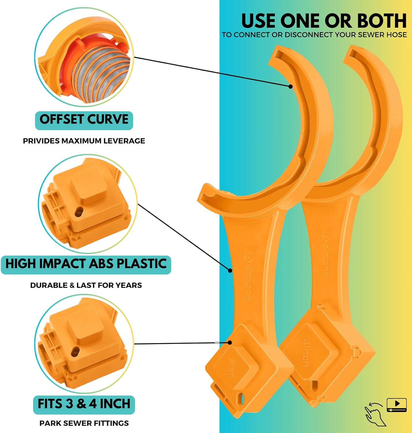 2 PCS RV Sewer Hose Wrench, Multi-Purpose RV Sewer Hose Wrench, RV Sewer Cleanout Cap Removal Wrench, Fit Most 3-Inch and 4-Inch Male/Female Camper Sewer Caps for Black Water Tank, Orange