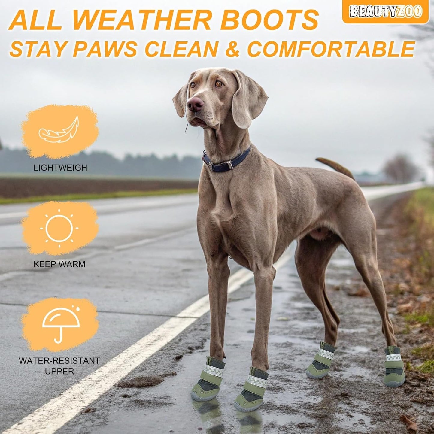 BEAUTYZOO Waterproof Dog Shoes for Winter Cold Weather, Anti Slip Dog Boots for Medium Large Senior Dogs, Breathable Dog Booties and Paw Protectors to Prevent Licking, 4PCS Doggie Hiking Boots