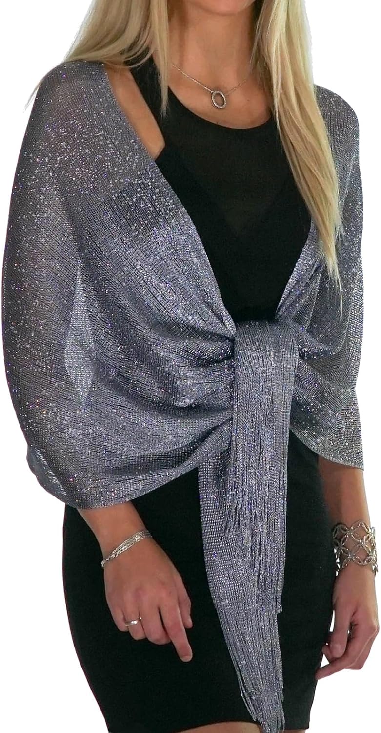 ShineGlitz Shawls and Wraps for Evening Dresses, Metallic Glitter Shawls for Women, Sparkling Wedding Giving Shawl Gift