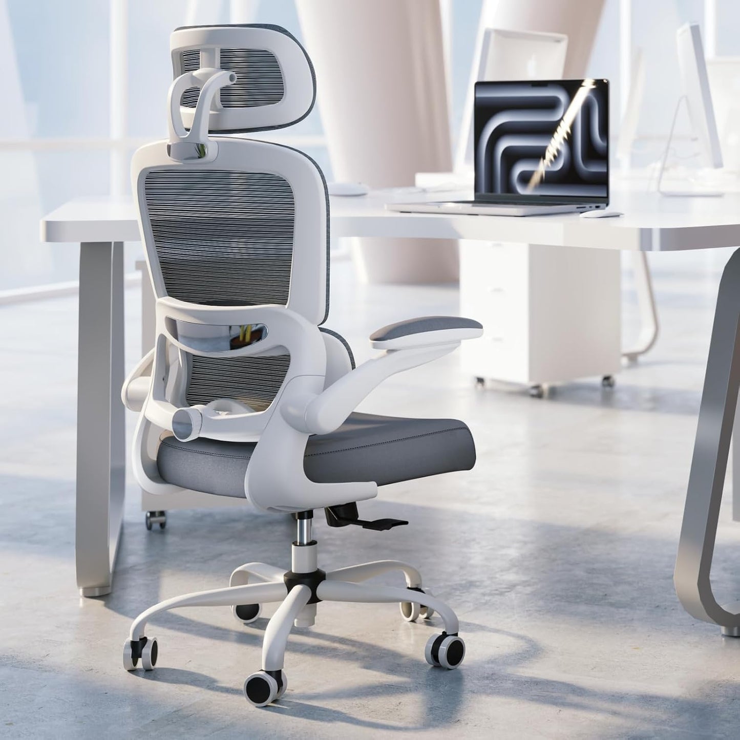TRALT Office Chair Ergonomic Desk Chair, 330 LBS Home Mesh Office Desk Chairs with Wheels, Comfortable Gaming Chair, High Back Office Chair for Long Hours (White)
