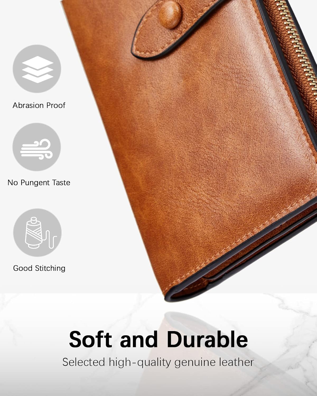 BOSTANTEN Leather Wallets RFID Blocking Large Capacity Trifold Card Holder Ladies Phone Clutch Brown