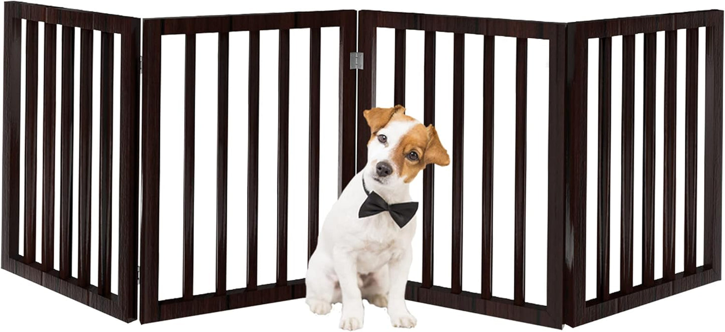 Pet Gate – Dog Gate for Doorways, Stairs or House – Freestanding, Folding, Accordion Style, MDF Wooden Indoor Dog Fence by Petmaker (4 Panel, Brown)