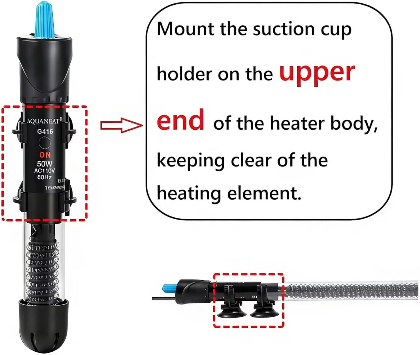 AQUANEAT Aquarium Heater, 50W Fish Tank Heater, Adjustable Submersible Water Thermostat with Thermometer