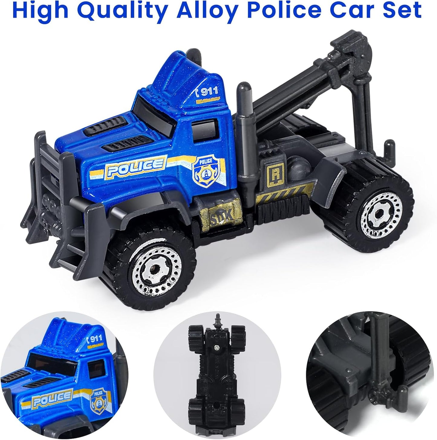 Oriate 6 PCS 1:64 Die-Cast Police Car Toys & Emergency Vehicles Set - Include Helicopter, Tow Truck Toy, ATV - Cake Topper, Police Cars Party Favors, Birthday Gift for Boys Girls Ages 3 4 5 and Above