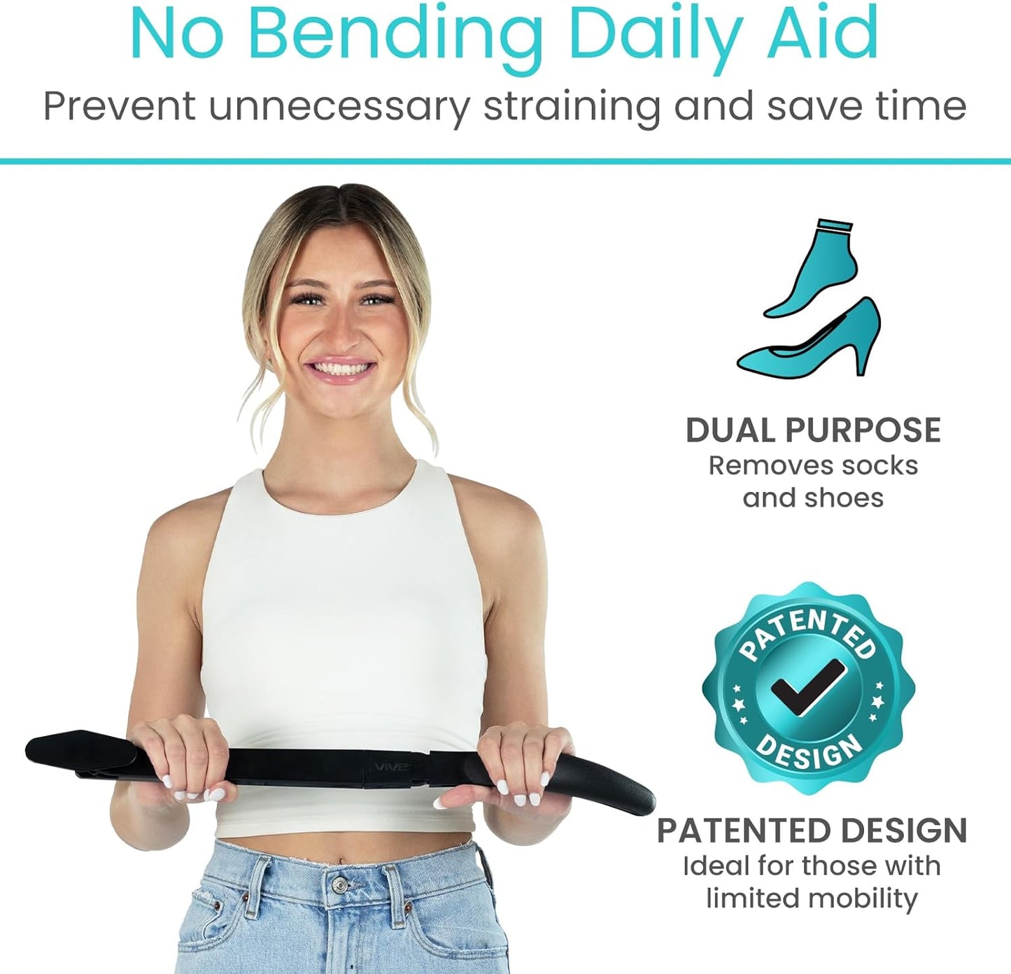 Vive Sock Remover Device for Seniors - Sock Aid and Shoe Horn for Compression Socks, Hosiery and Stockings - Sock Assist for Elderly, Men, Women - No Bending Daily Assistance Device