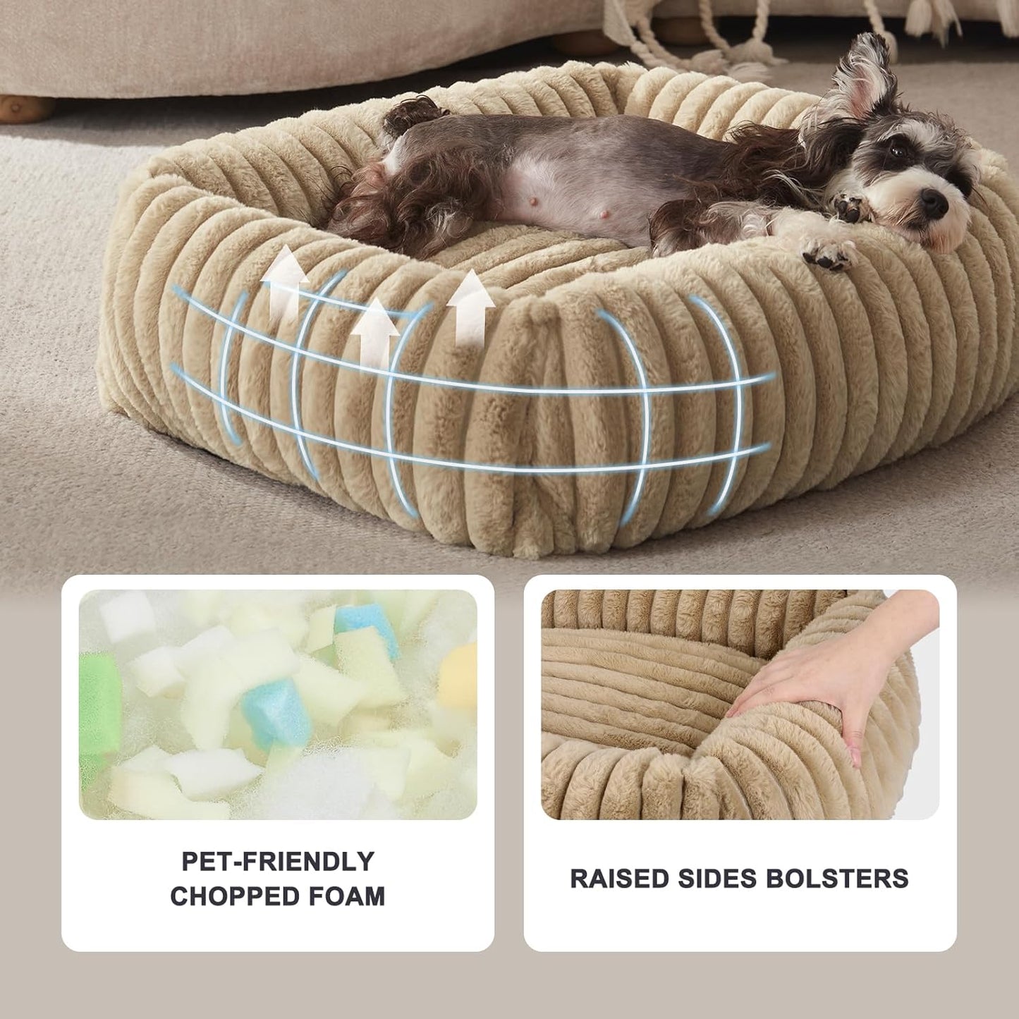 FURTIME Dog Bed Medium Size Dog, Washable Orthopedic Pet Bed with Removable Cover, Rectangle Soft Calming Sleeping Puppy Bed Durable Pet Cuddler with Anti-Slip Bottom, Beige, M Plus (30"x24"x8")