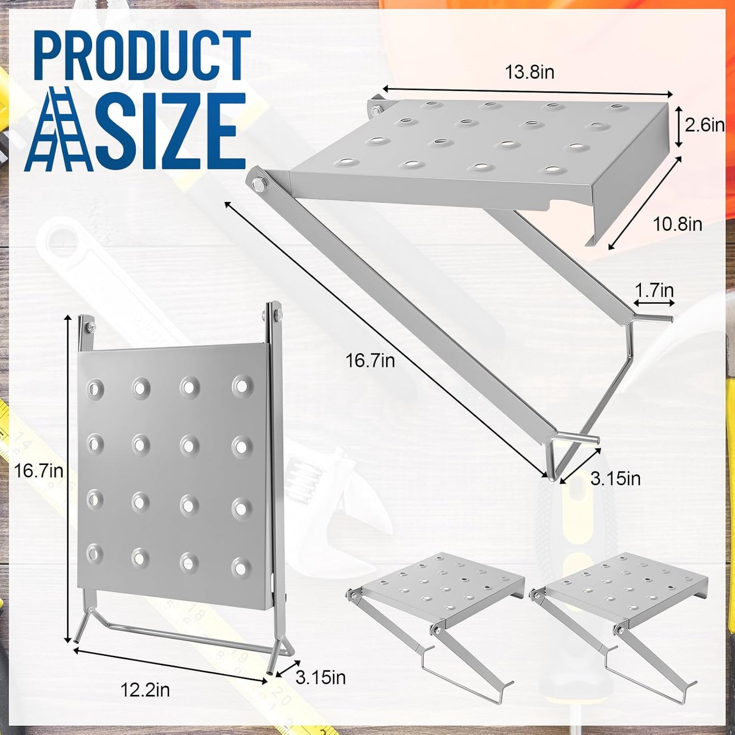 LEIFIDE 2 Pcs Ladder Work Platform – 400 Lbs Heavy Duty Non-Slip Platform Tray, Stable Standing Surface for Painters, DIY & Home Projects – Quick Install, Space Saving, Fit for Most Ladder
