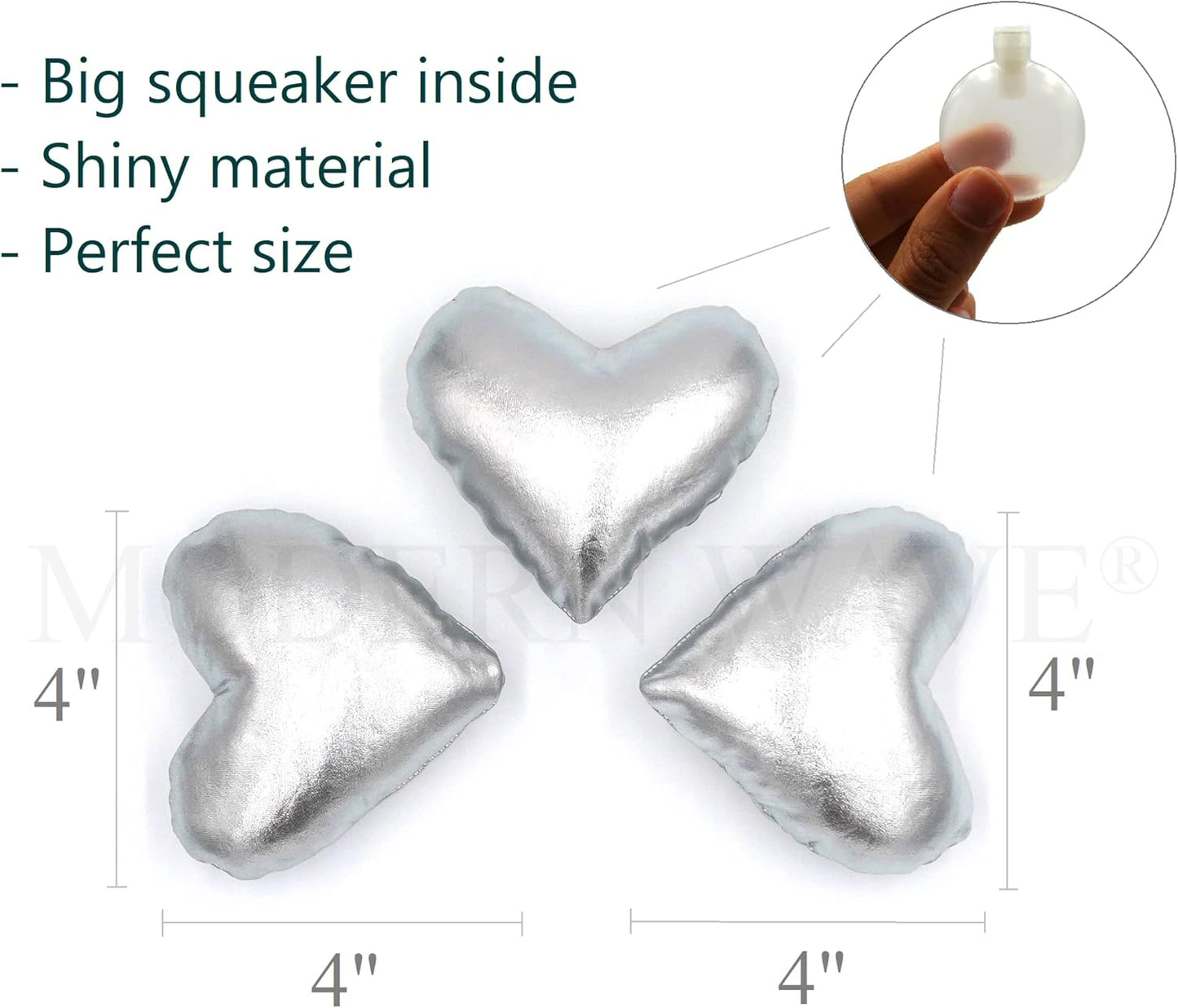 MODERN WAVE - Squeaky Plush Dog Toy - Interactive Hide and Seek Squirrel Type Puzzle Toy for Dogs, Small - Medium Size (Red Heart and Silver Hearts)