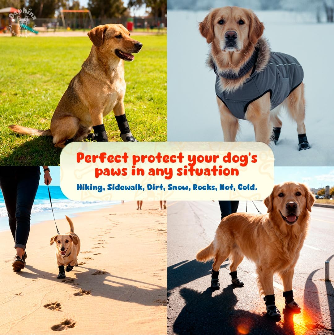 Dog Shoes, Booties, Boots & paw Protectors, Small, Medium and Large Size Dogs. Puppy Shoes for Summer hot Pavement, Snow, rain and Hiking. Anti-Slip Dog Socks for Hardwood Floors, no Lick (M)