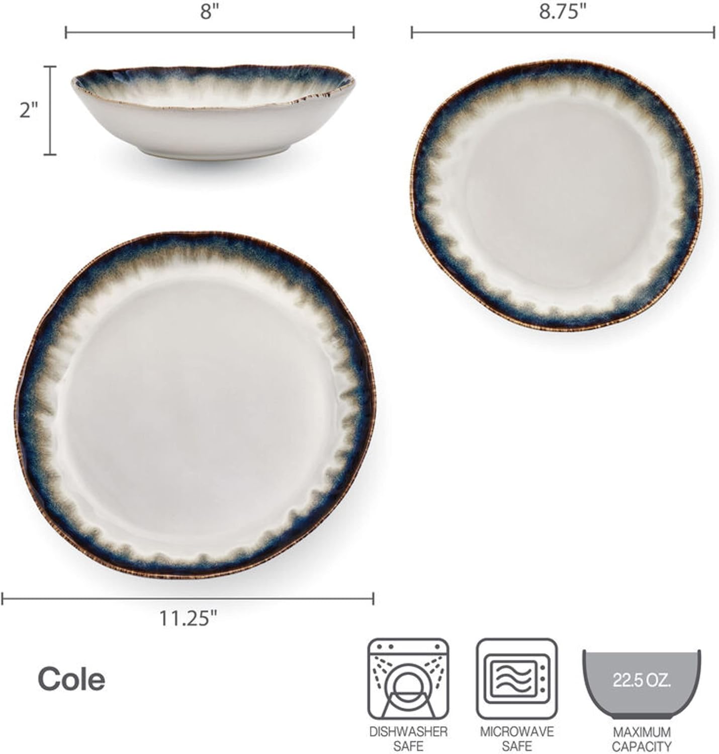 Mikasa Cole Organic Shaped 12 Piece Dinnerware Set, Service for 4