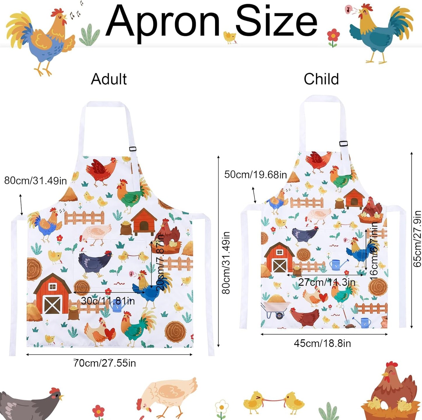 2 Pcs Parent Child Aprons, Mommy and Me Aprons, Adjustable Kitchen Apron with 2 Pockets, Cute Matching Apron