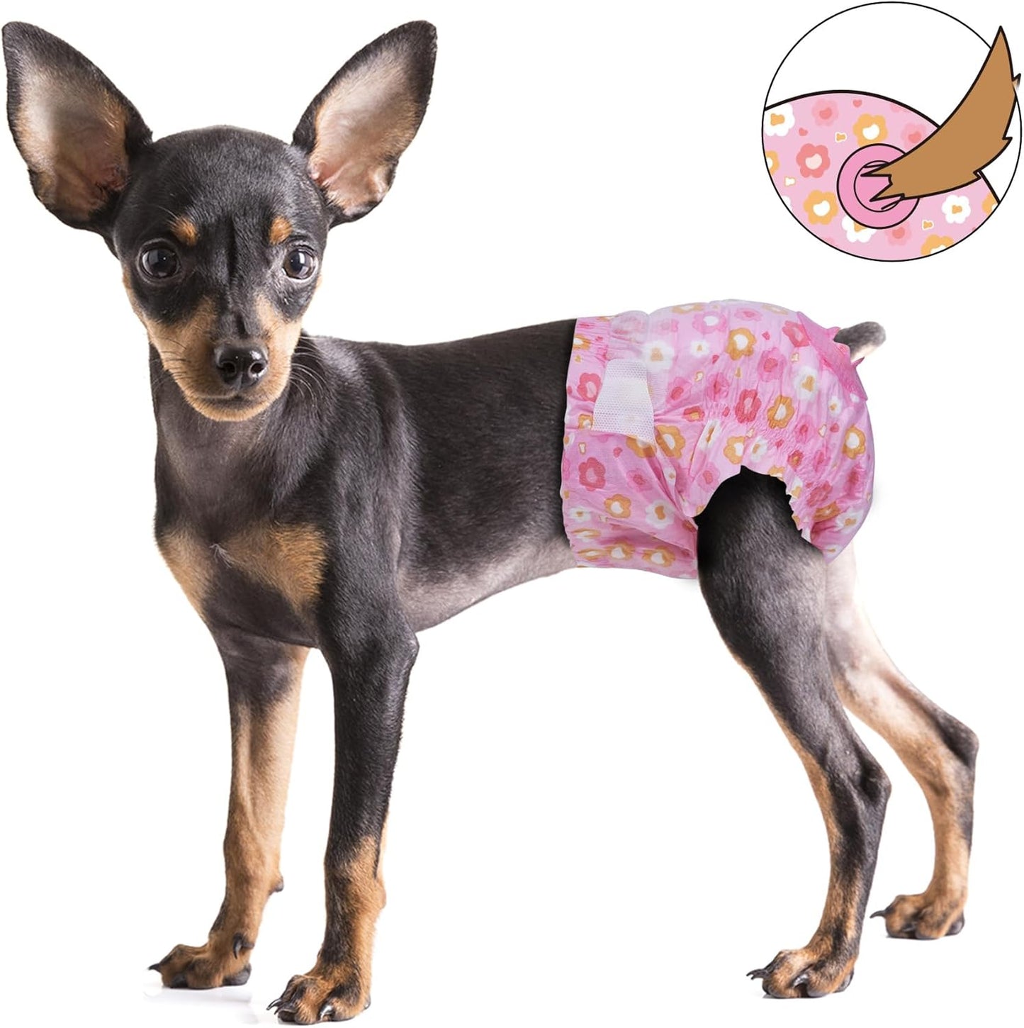 Pet Soft Dog Diapers Female, Disposable Female Dog Diaper, Doggie Diapers for Cat Puppy with Adjustable Foam Tail Hole(Pink,12M)