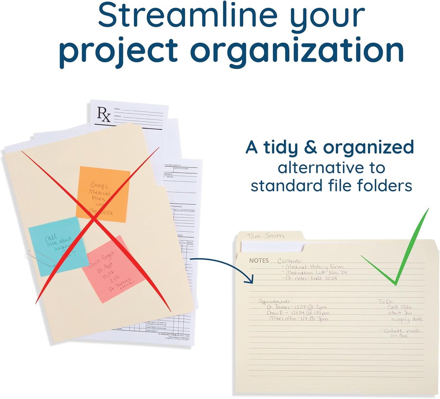25 Blue Summit Supplies Manilla Folders, 8.5" x 11", Letter Size, 1/3 Cut Tab, with Notes, Great for Organizing and Easy File Storage, 25 Pack