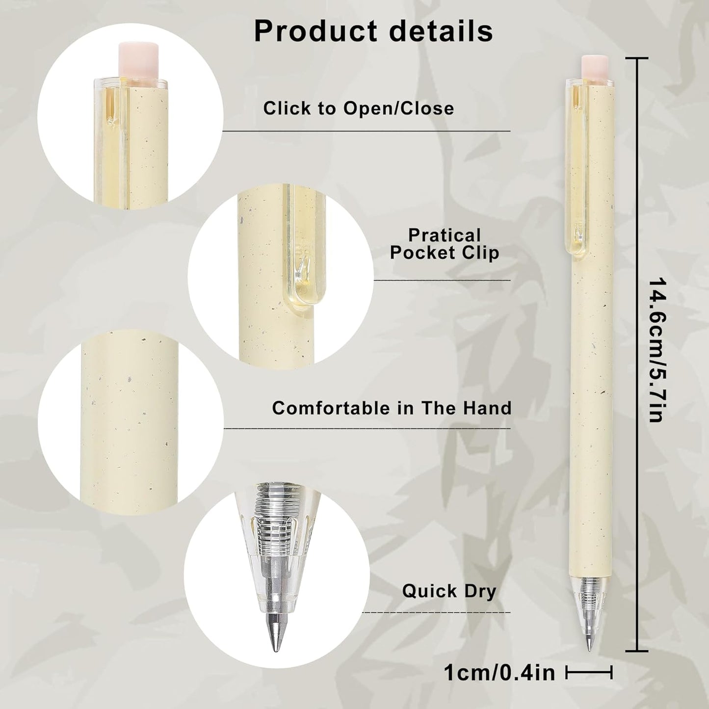 RIANCY Beige Cream Gel Pens 12PCS Value Pack, Cute Aesthetic Neutral Black Ink Retractable Pens, 0.5mm Fine Point Quick Dry Smooth Writing for College School Supplies, Note Taking & Office Essentials