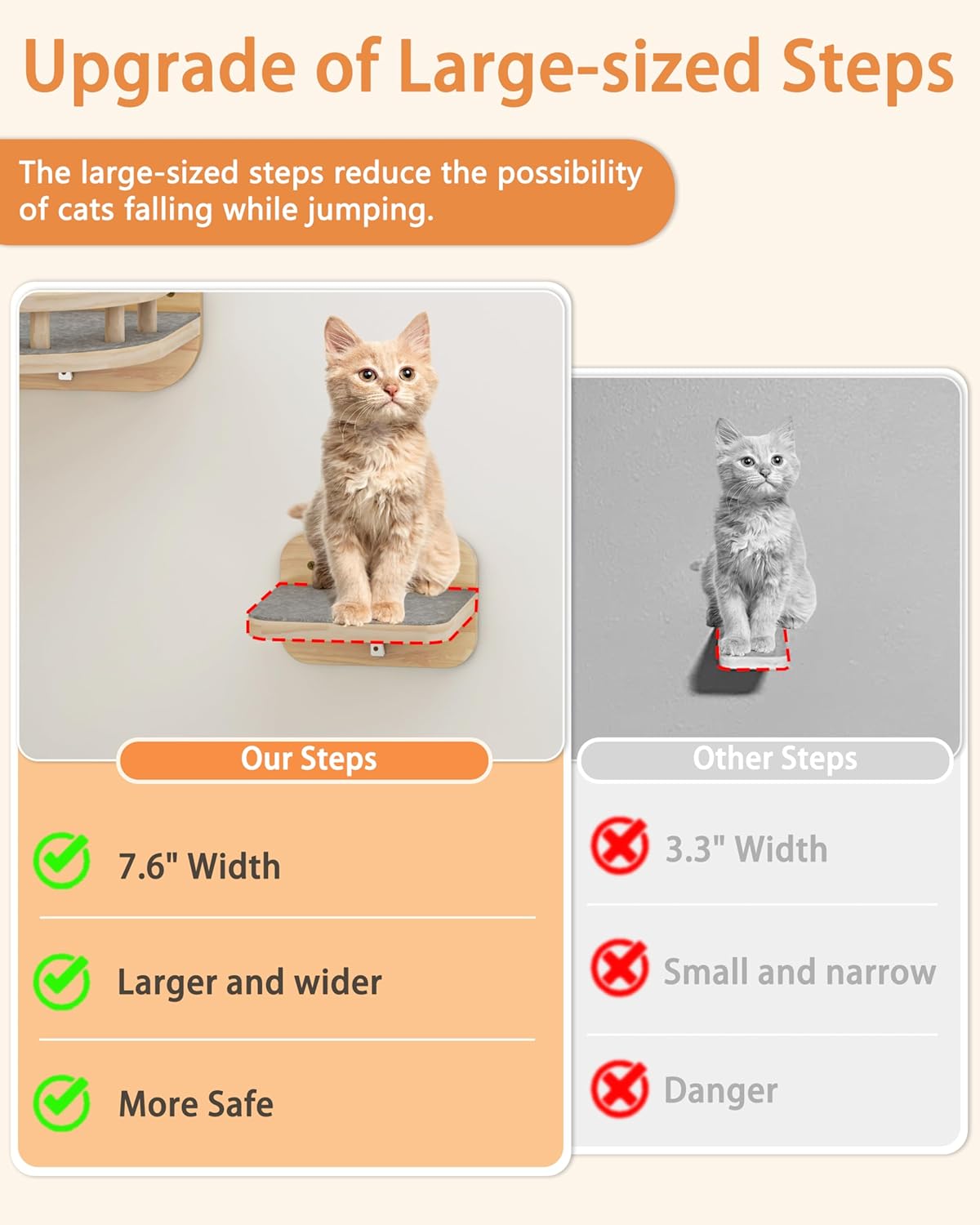 Megidok Cat Wall Furniture - Corner Climbing Shelf with 3 Wide Steps, Modern Floating Stairs for Indoor Cats up to 30 Lbs - Wood Color