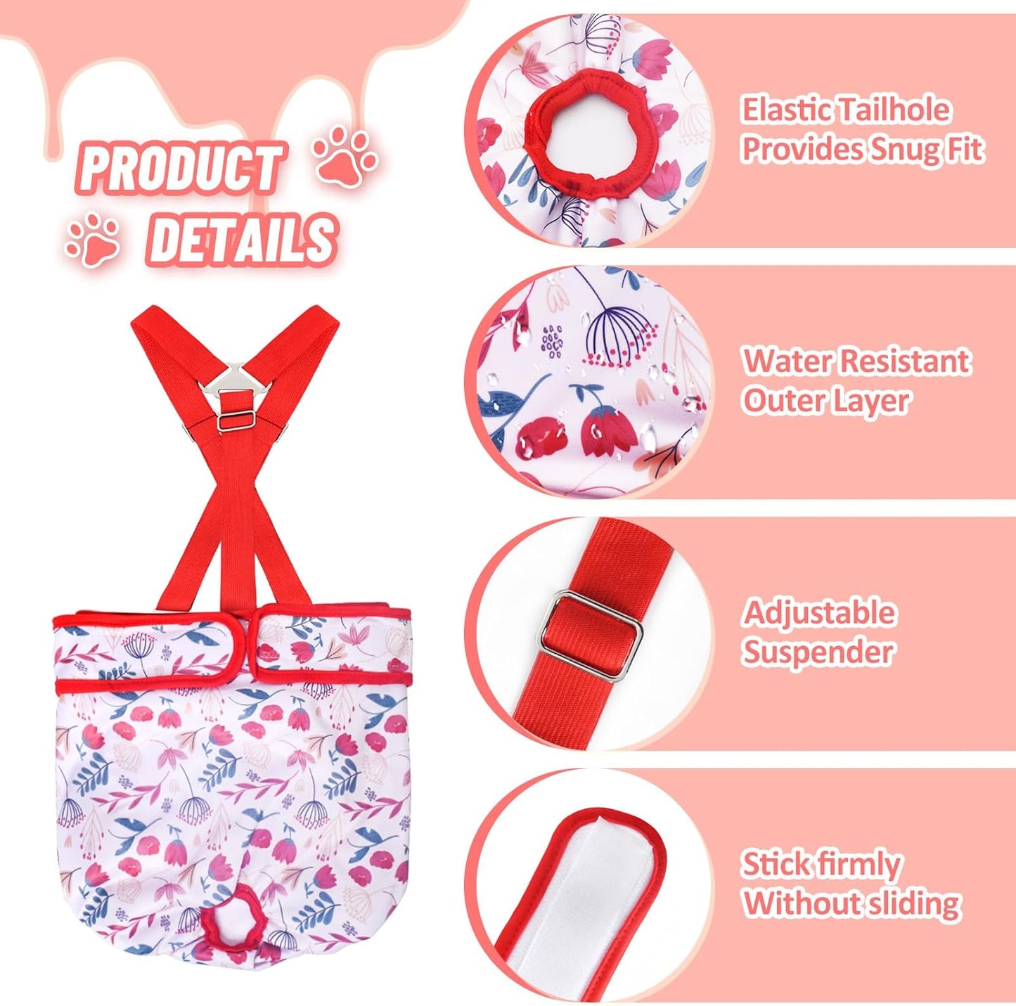 Female Dog Diapers 3 Pack Washable Dog Diapers Female Dog Diaper That Stay on Dog Diaper Female with Suspenders Reusable Doggie Diapers for Incontinence and Puppy Training(xs for Puppies)