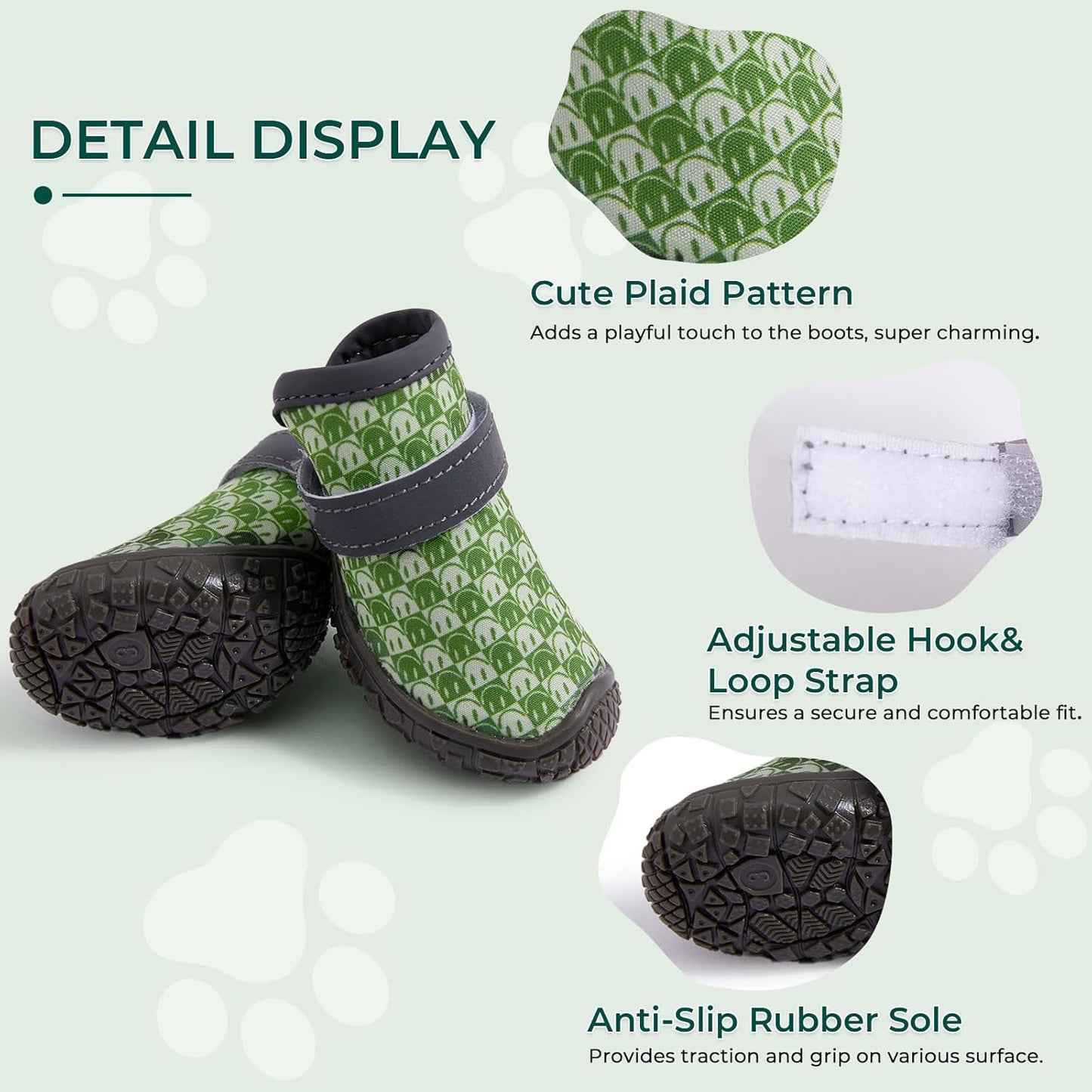 Dog Shoes Breathable Non-Slip Outdoor Booties for Small Medium Dogs, Pet Boots Paw Protector for Hot Pavement Hardwood Floors (Green, Small)