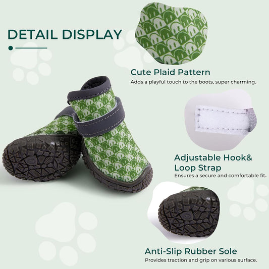 Dog Shoes Breathable Non-Slip Outdoor Booties for Small Medium Dogs, Pet Boots Paw Protector for Hot Pavement Hardwood Floors (Green, Small)