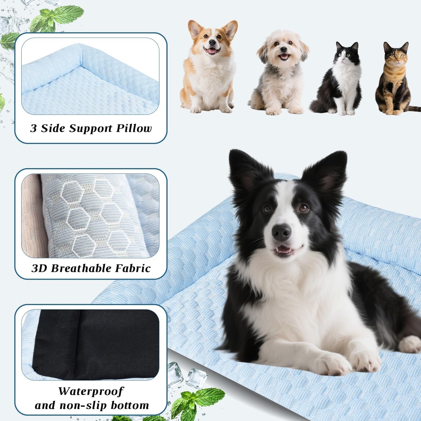 Dog Mat - Thicken Pad for Small Dog & Cat, Ultra-Comfortable & Machine Washable | Foldable Design Mat for Dogs, Crates & Indoor Use (Blue, 24''*14'')
