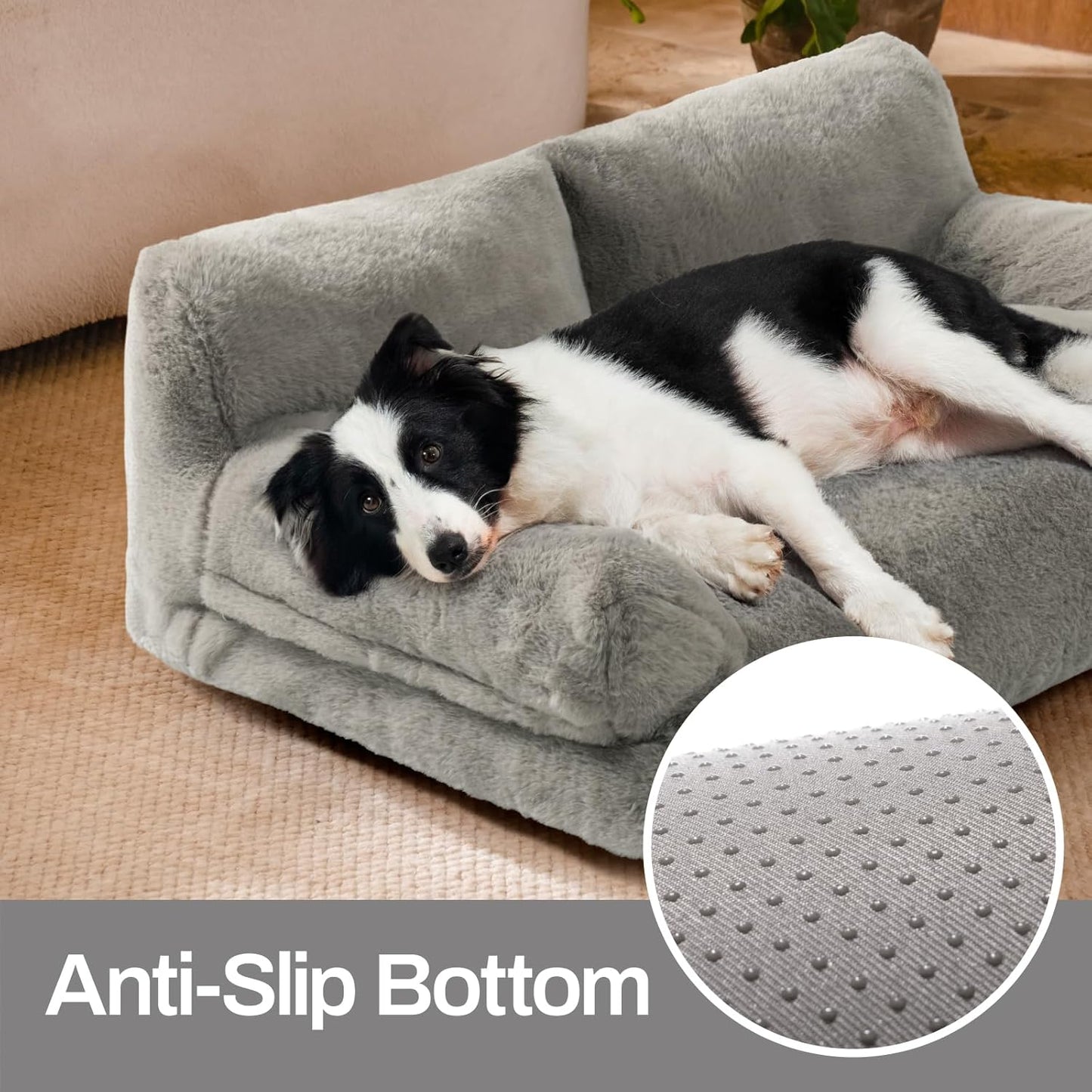 MEWOOFUN Cat Bed for Indoor Cats, Washable Dog Beds for Small Medium Dogs & Cats, Fluffy Cat Couch with Non-Slip Bottom (Grey, 33.5" L x 25.6" W x 11.5" Th)