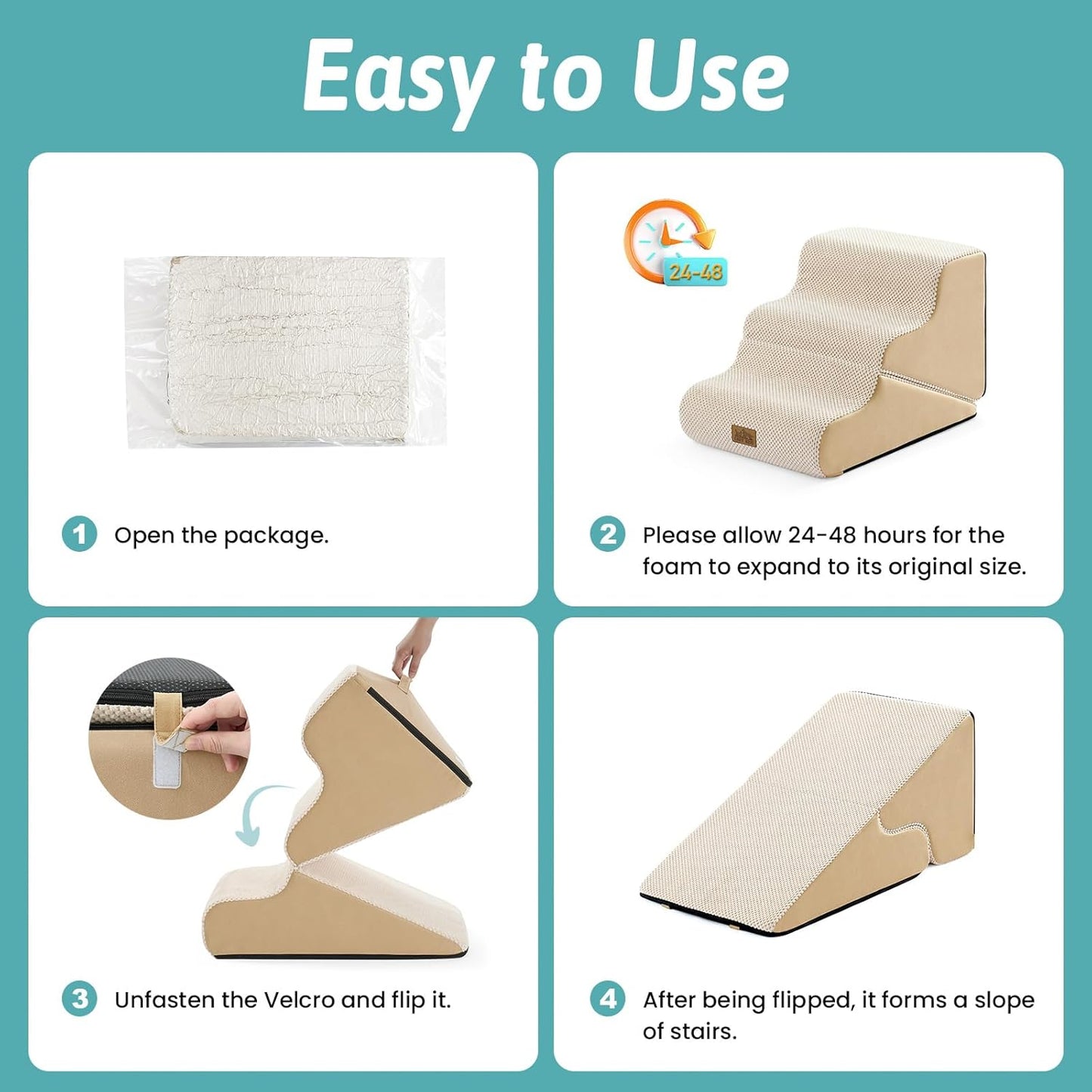 Dog Stairs for Small Dogs, 3-Step 2 in 1 Transformable Pet Stairs for Couch and Bed, 15.7" H Dog Steps for Old Cats, Puppy, Small Dogs (Beige, 15.7x22.4x15.7 in, 3.0)