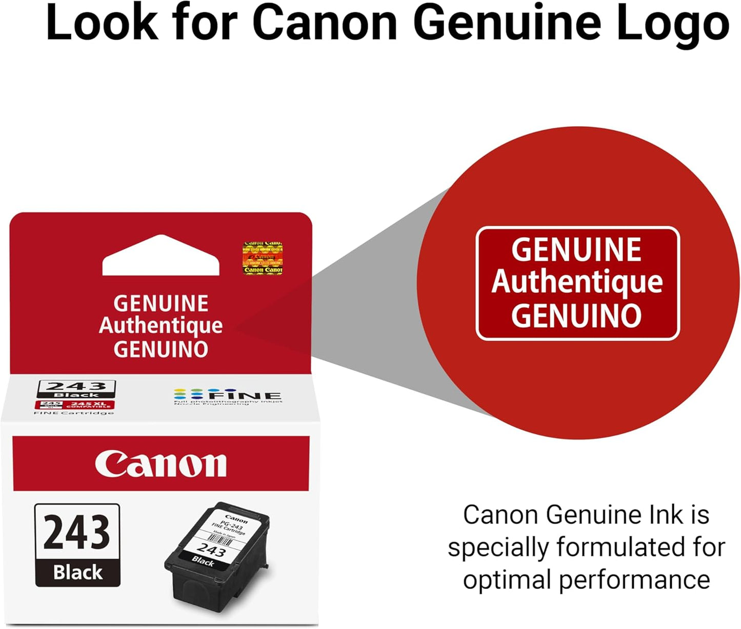 Canon PG-243 Genuine Black Ink Cartridge, Compatible with iP2820, MX492, MG2420/2520/2920/2922/2924/3020/2525, TS3120/302/302a/202/4520/3320