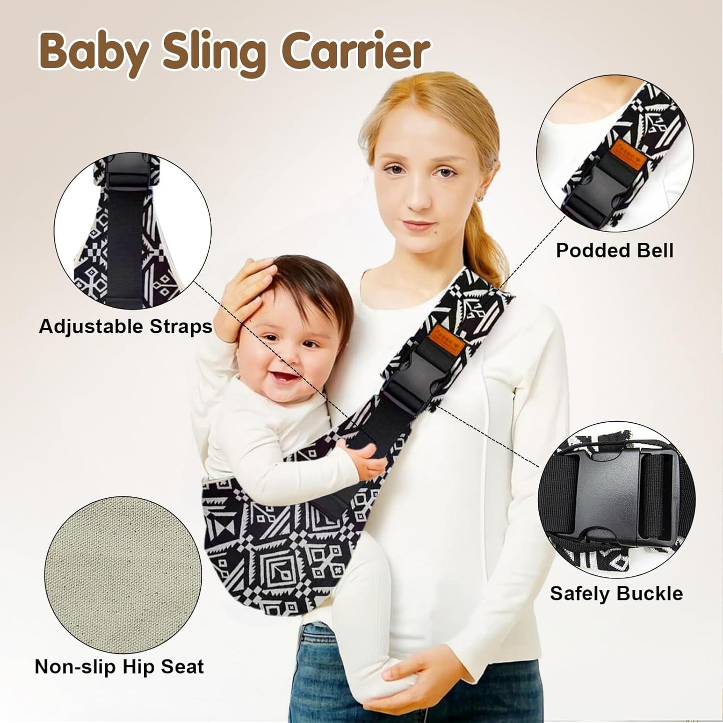 Baby Sling Carrier,Toddler Carrier, 2024 New Baby Carrier Newborn to Toddler,Portable Lightweight Non-Slip Hip Seat Carrier 10-30lbs(Black)
