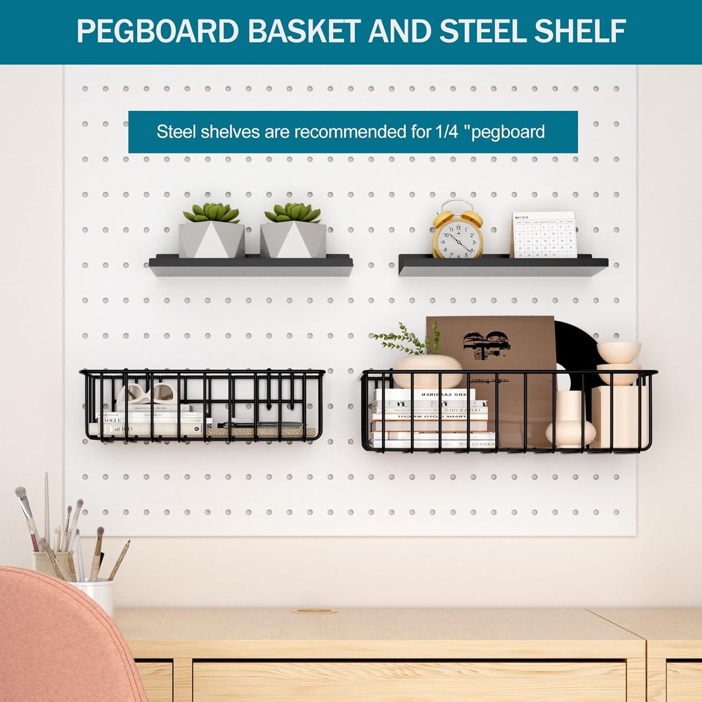 Peg Board Accessories Kit,Pegboard Hooks Assortment with Bins,Cups,Wire Baskets,Paper Towel Holder Can be Used for Pegboard Garage Workbench Craft Room Organizing Tools (Transparent Cup+Box)