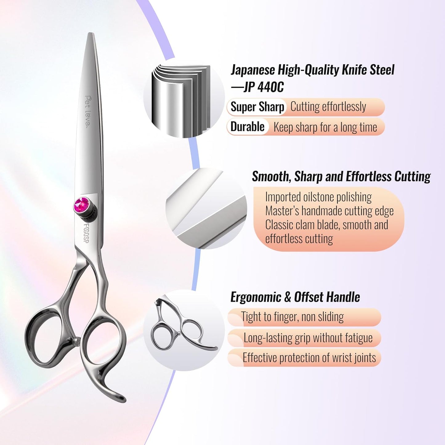 Straight Dog Grooming Scissors 7.5'' Professional Dog Shears for Grooming for Pet Cat Japanese 440C Stainless Steel Dog Scissors Super Sharp (7.5'',Straight)