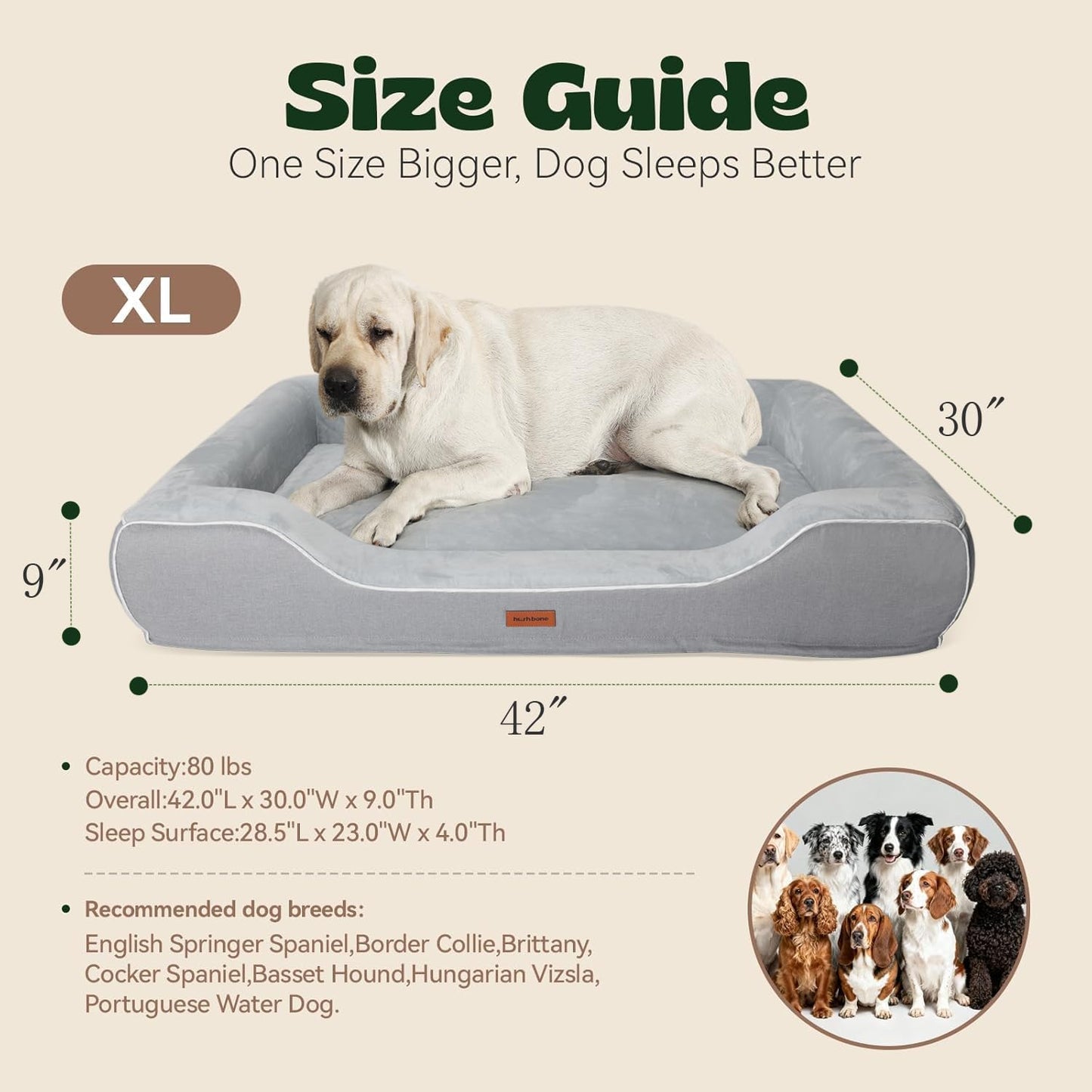 42 Inch XL Orthopedic Sofa Dog Bed for Large & Senior Dogs – Reinforced Foam Bolsters,No Collapse Support,Washable Cover,Grey