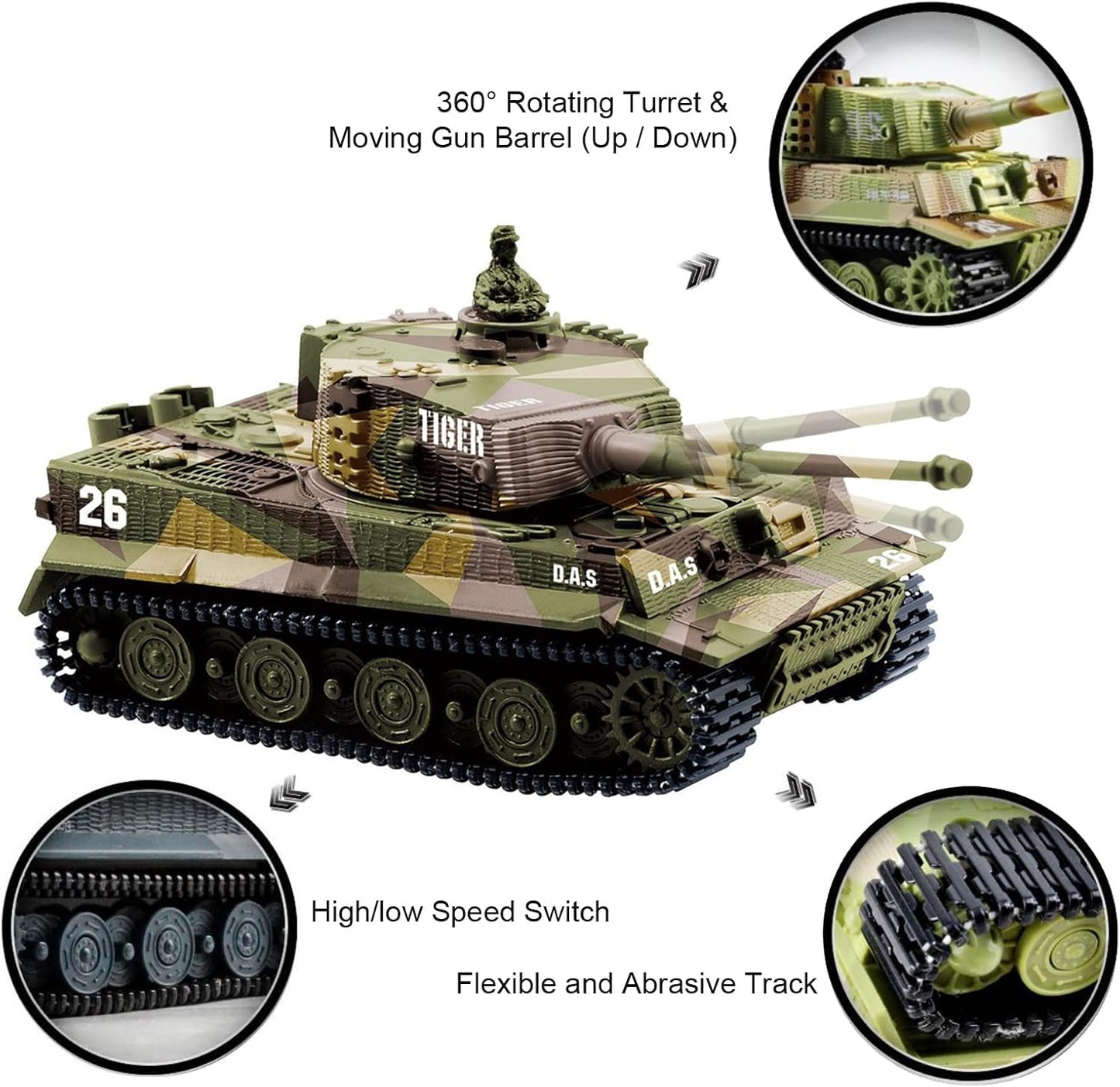 Cheerwing 1:72 German Tiger I Panzer Tank Remote Control Mini RC Tank with Rotating Turret and Sound