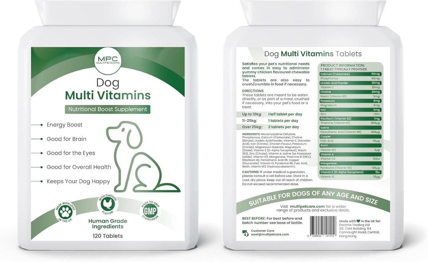 22-in-1 Dog Multivitamin | Essential Vitamins A C D3 E K1 + B-Complex, Calcium, Zinc & Iron | Chicken Flavored Tablets | Immune, Bone, Joint & Coat Support | UK GMP Certified | 120 Count