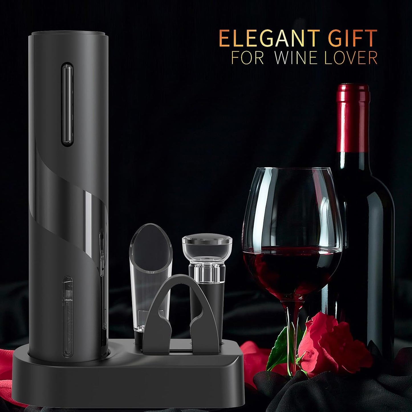 Electric Wine Opener Set, A 4-in-1 Multifunctional Wine Accessory Kit, including an Automatic Corkscrew Opener, Rechargeable Wine Bottle Openers, Foil Cutter, Wine Aerator Pourer, and Vacuum Stoppers