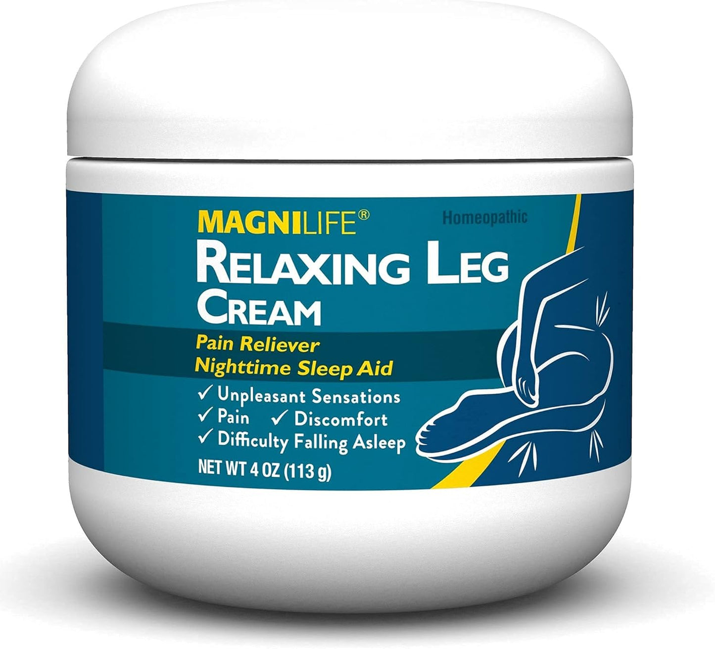 MagniLife Relaxing Leg Cream, Restless Legs, Deep Penetrating Topical for Pain, Naturally Soothe Cramping, Discomfort, and Tossing with Lavender and Magnesium - 4oz