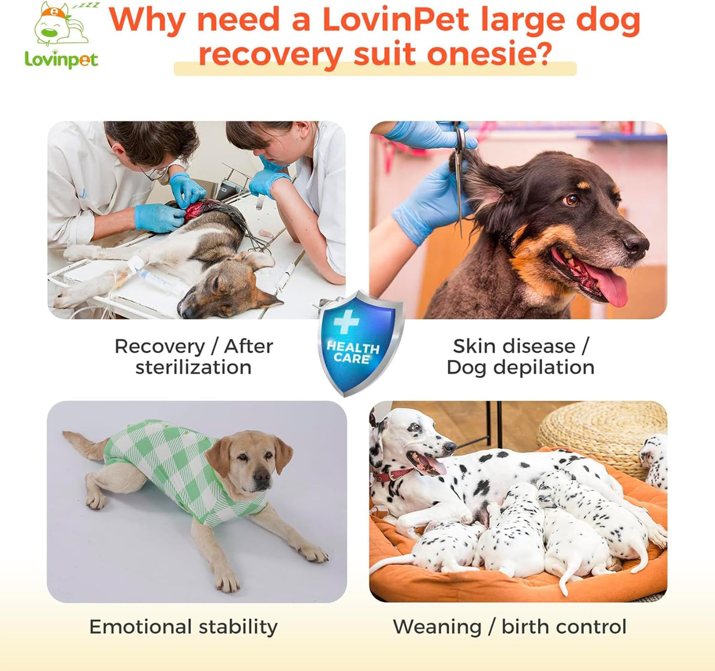 LovinPet Female Dog Recovery Suit for Spay and Post-Op Rest, Plaid Belly Coverage Bodysuit with Soft Cushion Panel, Post-Surgery Clothes for Large Dogs, Green, XXL