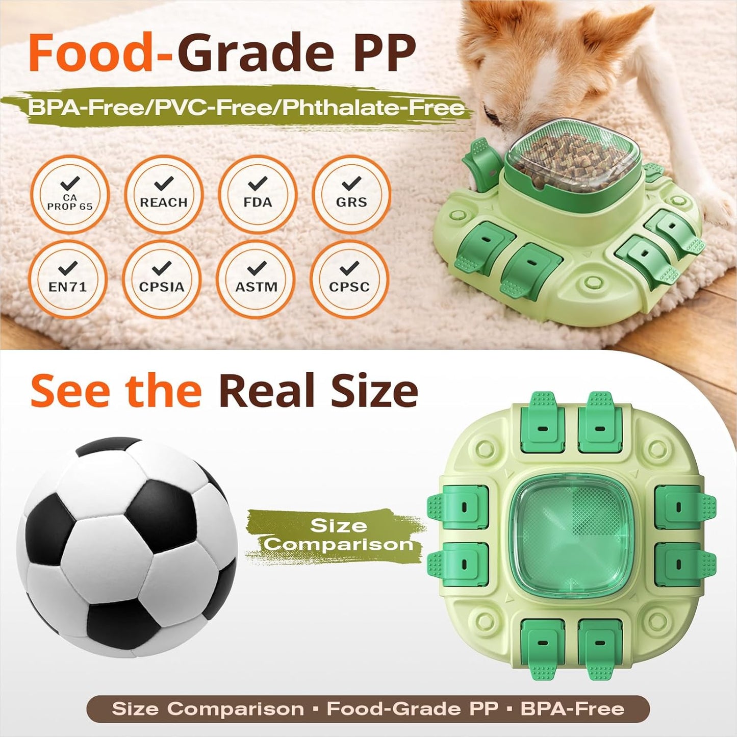 KADTC 2 Levels of Challenge Dog Puzzle Feeder Toy U.S. Brand & Design Push-to-Release Treat Dispenser for Small Medium Large Dogs All Breeds Puppy Mental Stimulation Enrichment Feeding Food Slow Toys