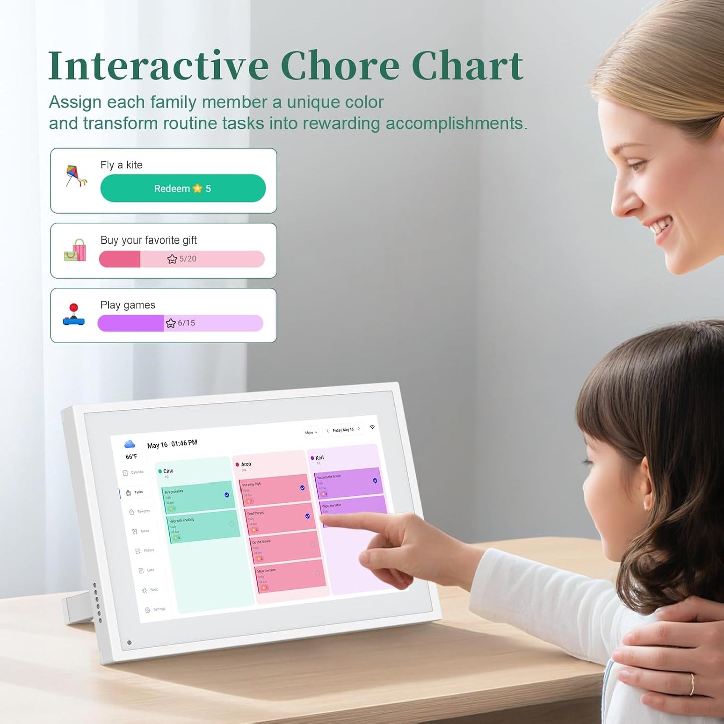 Digital Calendar,10.1 Inch Smart Electron Calender Family Planner,HD Touch Screen Home Interactive with WiFi App Control,AI Meal Schedule, Duty Chart,Achievement Rewards-Share Photos,Videos and Sound Reminder,Gifts for Women Men, Gifts for Mom Dad