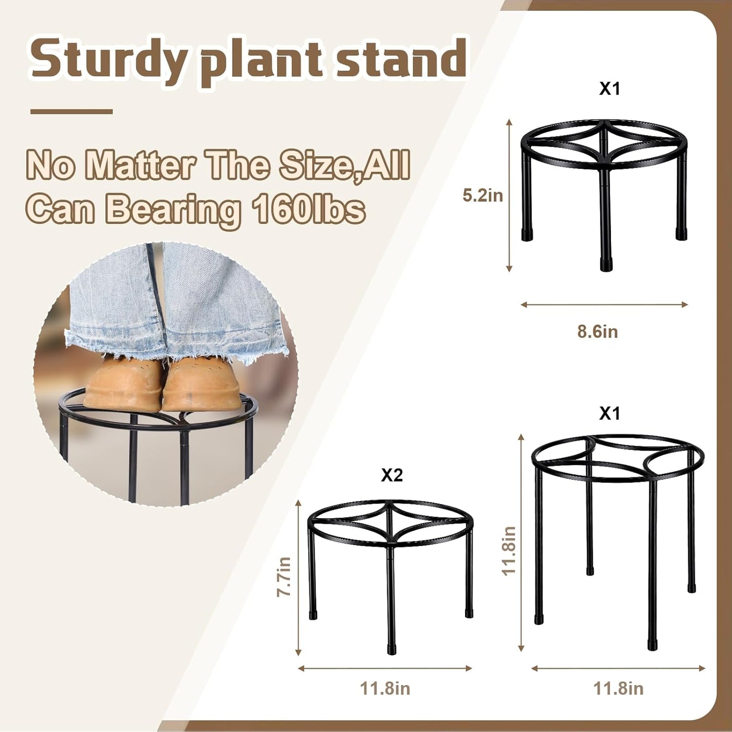 4 Pack Metal Plant Stands for Indoor Outdoor Plants Rustproof Metal Flower Pot Stands Round Plant Shelf Heavy Duty Potted Plants Shelf Decoration for Planter Supports Garden Home (3 Sizes)