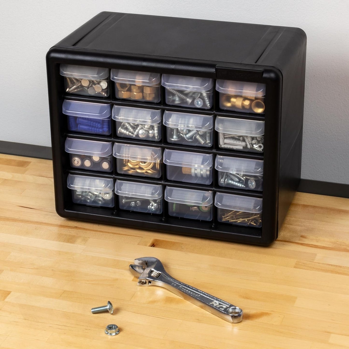 Akro-Mils 16-Drawer Plastic Drawer Storage Cabinet for Garage Organization, Beads, Makeup Organizer, Building Bricks Storage, Teacher Toolbox, 10-1/2" W x 6-1/2" D x 8-1/2" H, 10116 Black