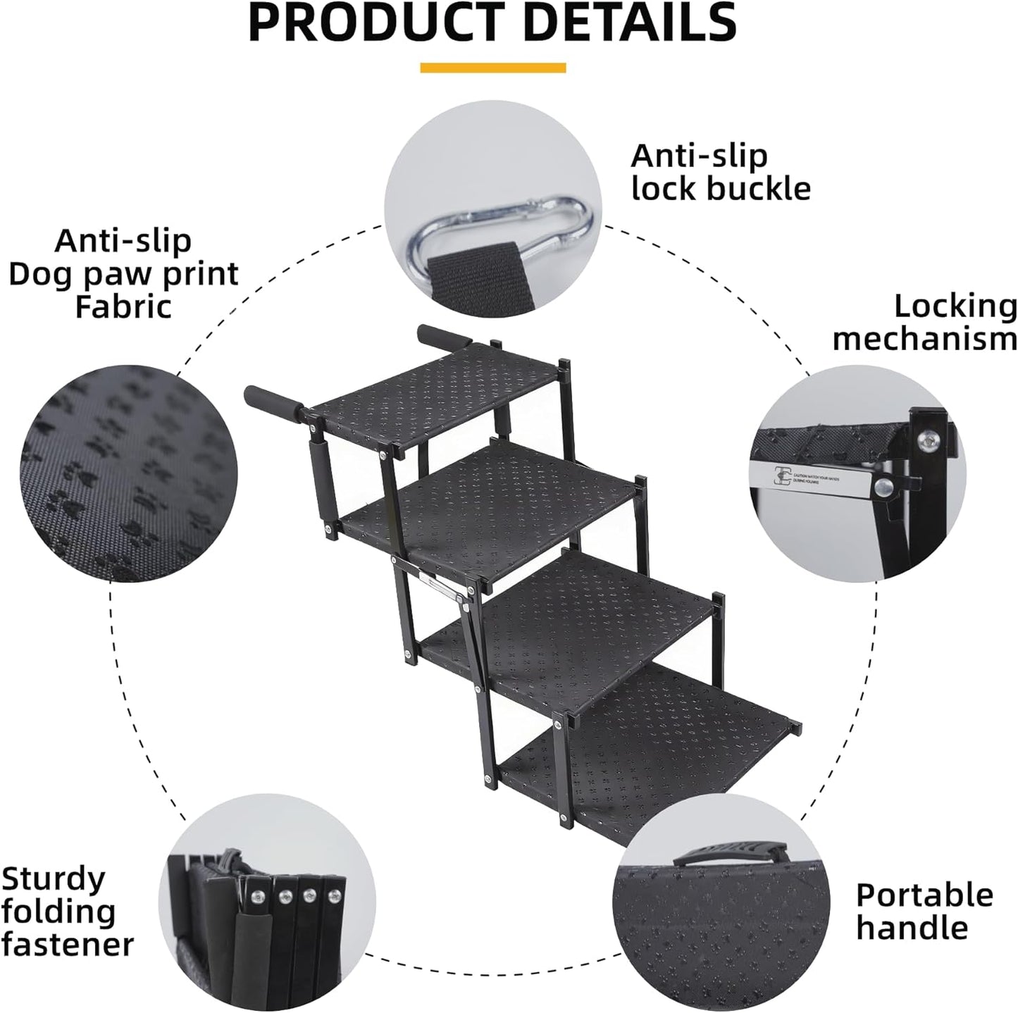 Dog Stairs 4 Steps Foldable Dog Ramp with Non-Slip Surface, Portable Dog Steps for Cars,SUV and Truck, Supports up to 250 lbs