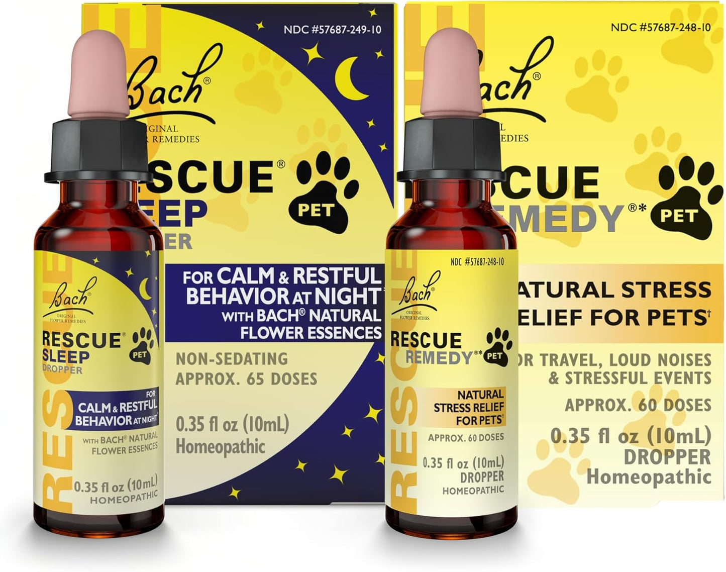Rescue Remedy Pet Stress & Sleep Bundle - Includes Rescue Remedy Dropper 10mL & Sleep Dropper 10mL - With Bach Natural Flower Essences - Sedative-Free, Homeopathic Liquid Formula - For Dogs & Cats