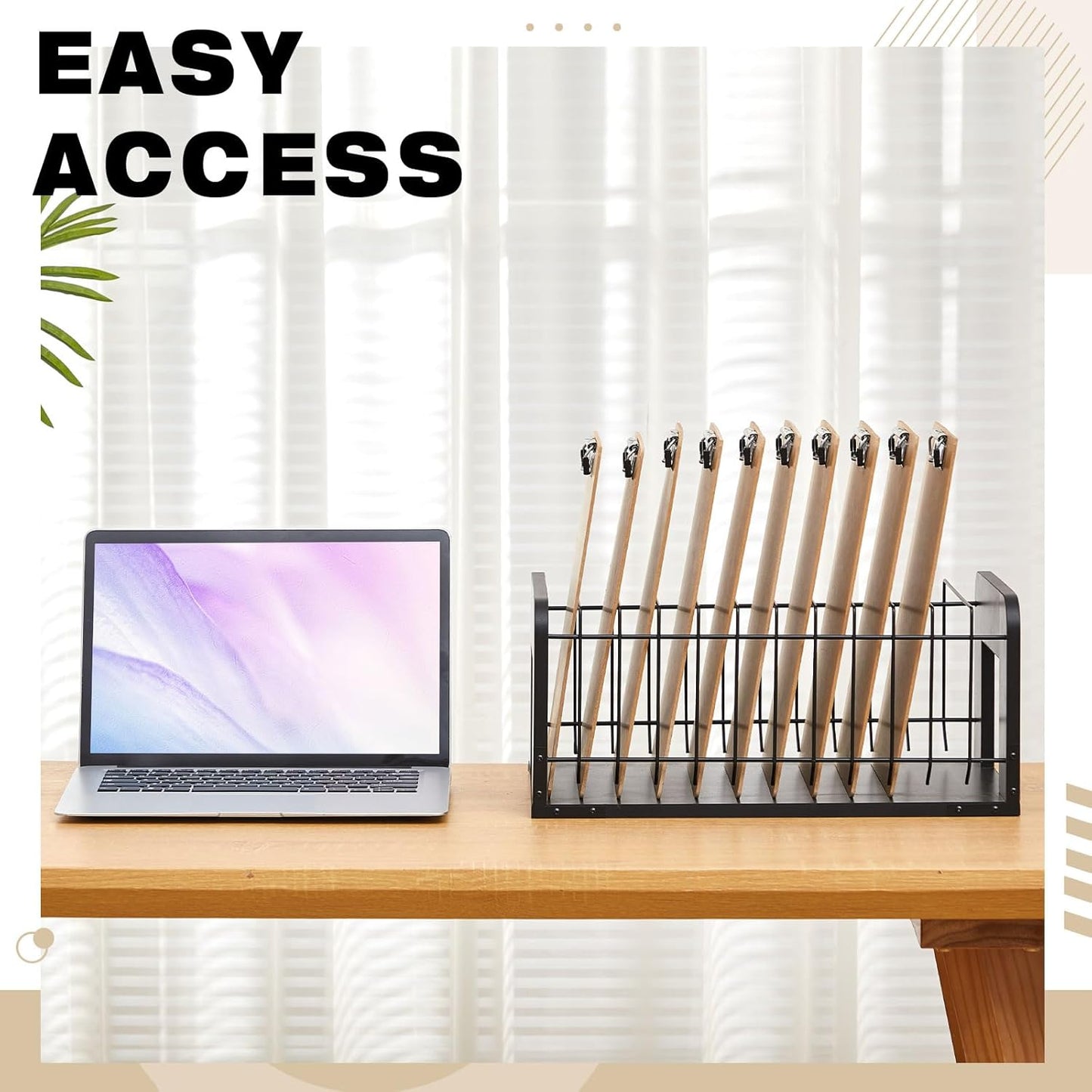 Yookeer 1 Pcs Vertical Clipboard Holder, Desk File Organizer Storage Rack, 12 Slot Wooden and Metal Clipboard Organizer, Storage Stand Rack for Home, Office, No Assembly Required (Black)