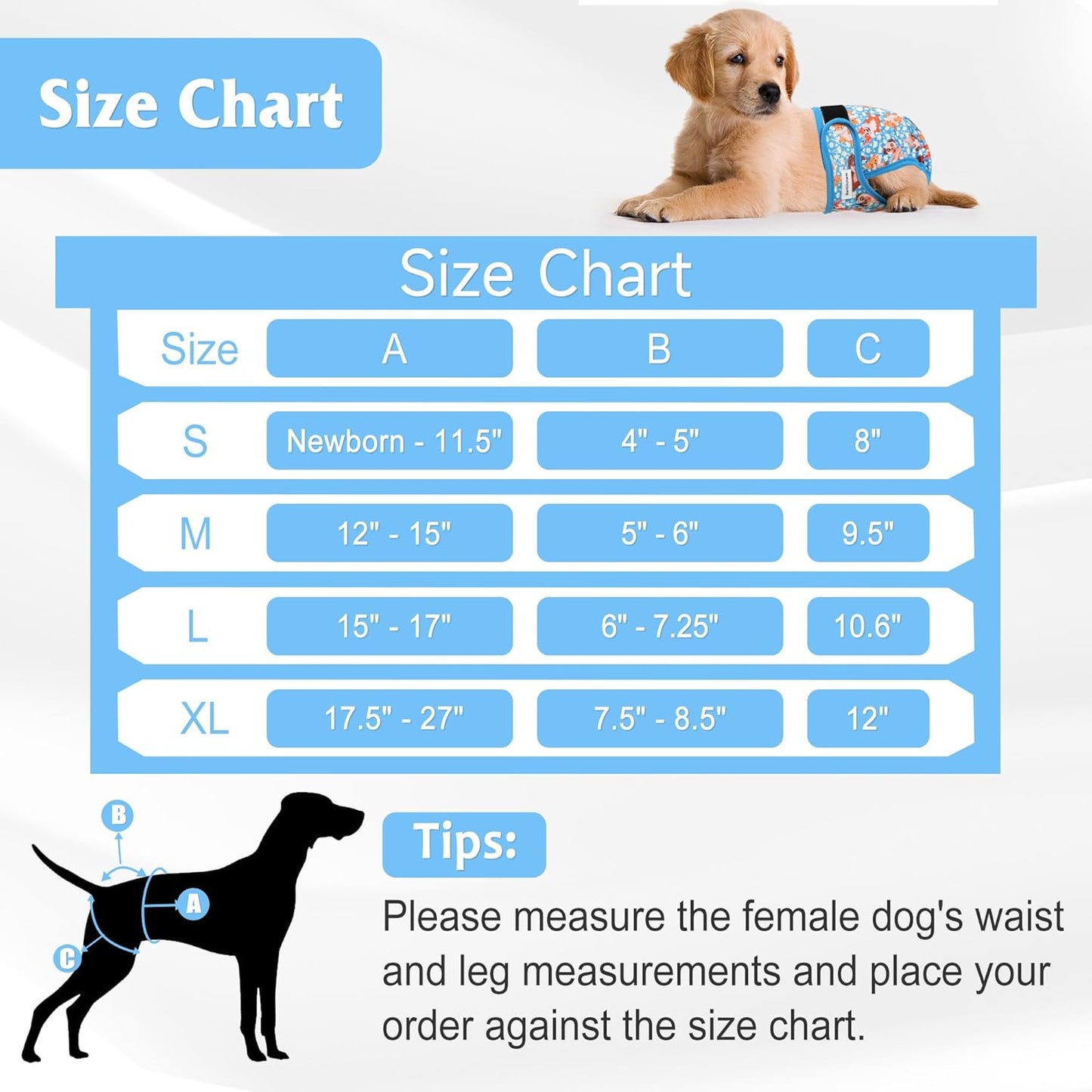 Reusable Female Dog Diaper, Highly Absorbent Doggie Diapers for Female Dogs, Dog Diapers Large