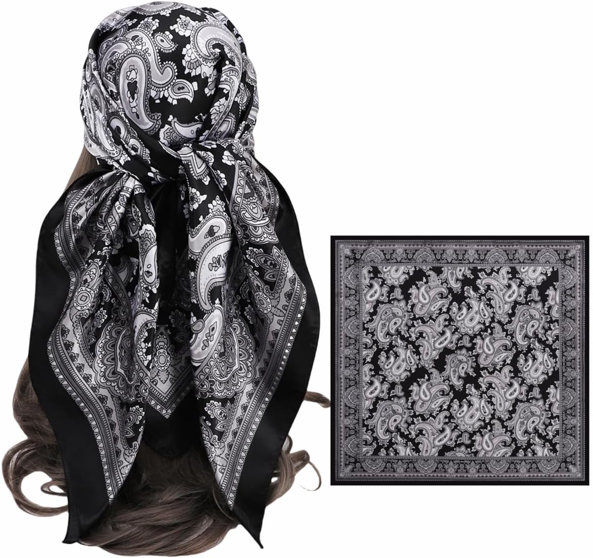 Like Silk Square Head Scarf Bandana for Hair Wrapping Fashion Purse Bag Scarf for Women 35 Inches