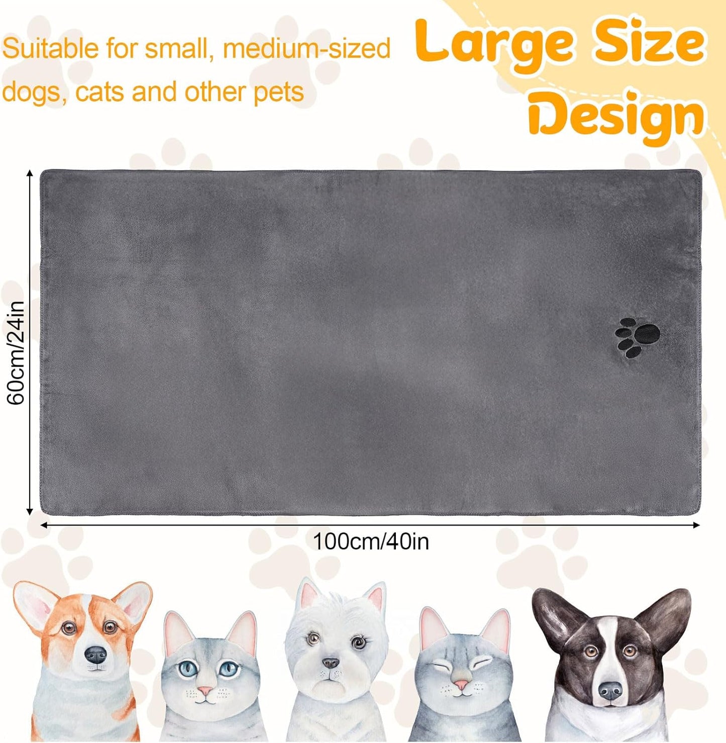 Dog Towels for Drying Dogs Large, Absorbent Microfiber Dogs Bath Towel, 40 x 24 Inch Soft Pet Grooming Towel, Dog Shower & Bath Supplies(Grey)